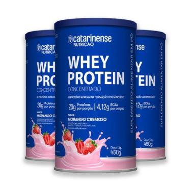 Imagem de Kit 3 Whey Protein Concentrado Catarinense 450g Morango, morango