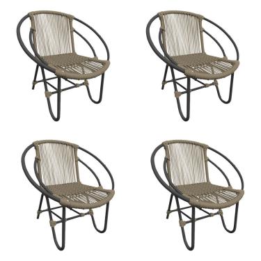 Imagem de Kit 4 Cadeiras Decorativa Julia Em Corda Náutica E Base Em Alumínio Preta- Rami