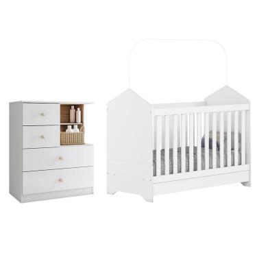 Imagem de Jogo De Quarto Infantil Vanila Com Berço E Cômoda Branco/jequitibá - Móveis Henn Branco...