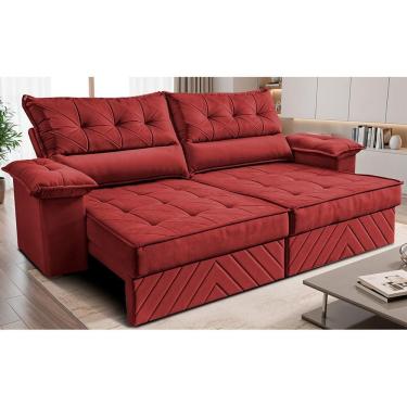 Imagem de Sofá Retrátil E Reclinável 3,00m Com Molas E Espuma D33 Thunder. Velusoft Cama Inbox Vermelho