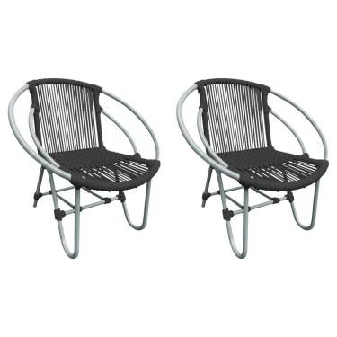 Imagem de Kit 2 Cadeiras Decorativa Julia Em Corda Náutica E Base Em Alumínio Cinza-preta