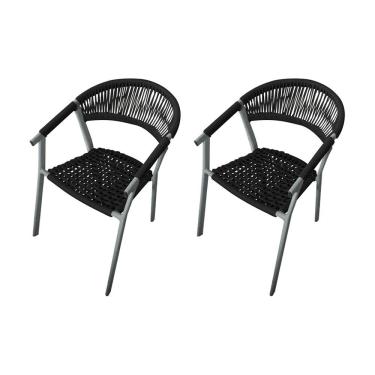 Imagem de Kit 2 Cadeiras Decorativa Joana Em Corda Náutica E Base Em Alumínio Cinza-preta