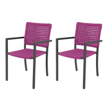 Imagem de Kit 2 Cadeiras Marília Corda Náutica Base Em Alumínio Preto-rosa