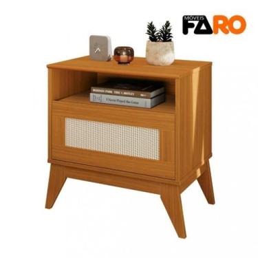 Imagem de Mesa De Cabeceira 1 Gaveta com Nicho Detalhe em Rattan Quarto Retrô Ci