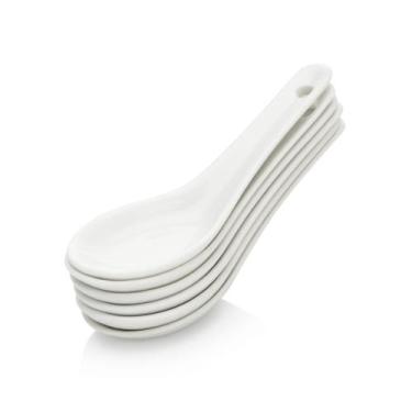 Imagem de Kit C/6 Colheres Finger Food de Porcelana P/ Petiscos Sobremesas e Ape
