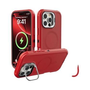 Imagem de Capa De Liga Magnética Para iPhone 16 15 14 plus pro Max Com Suporte P