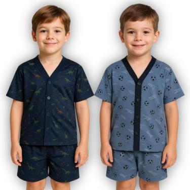 Imagem de Kit 2 Pijamas Infantil Menino Manga Curta Botões Abotoável - Pijama vi