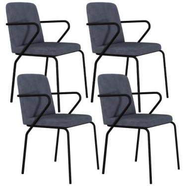 Imagem de Kit 04 Cadeiras Estofada Para Sala De Jantar Com Braço Loft Preto C01 