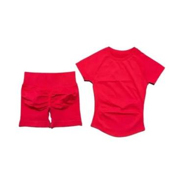 Imagem de Conjuntos De Ginástica Sem Costura Para Mulheres, Camiseta De Manga Cu