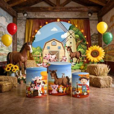 Imagem de Capas Painel Redondo Cilindros Decoração Fazendinha Animais - Painel F