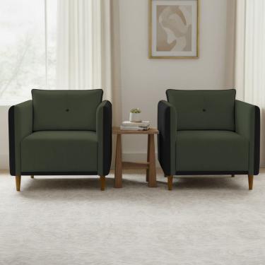 Imagem de Kit 2 Poltronas Decorativa Para Sala Recepção Consultório Aviv Luxo Corino e Linho
