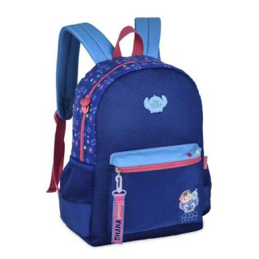 Imagem de Mochila De Costas Escolar Juvenil Disney Stitch Ohana, Azul marinho