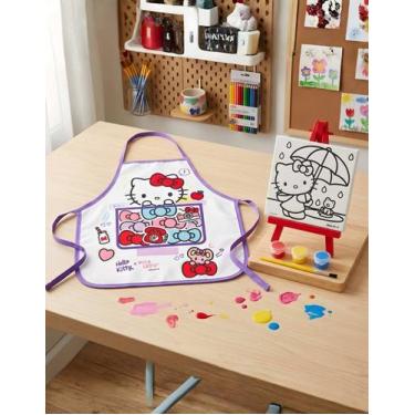 Imagem de Kit Infantil Pintura Hello Kitty Colorir Artes Avental Tela - Eco