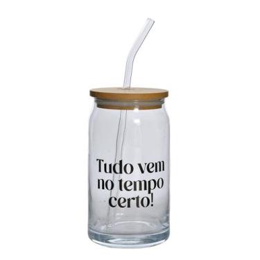 Imagem de Copo com Canudo em Vidro e Tampa em Bambu 470ml - Rio de Ouro Com. Imp