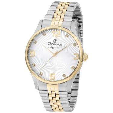 Imagem de Relogio Champion Feminino dourado prata grande bicolor misto cravejado