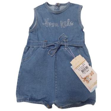 Imagem de Macacão Curto Jeans Luxo Bebê Menina Lessa Kids Verão 8730, Marinho, G