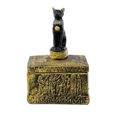 Imagem de Porta Joia Quadrado Bastet Dourado 12,5 cm em Resina - Lua Mística - 1
