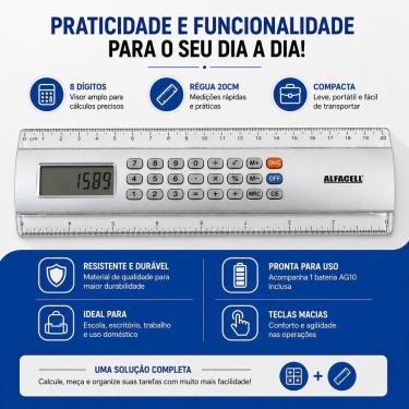 Imagem de Calculadora Básica Yeet AL57005 com Régua 20cm 8 Dígitos Bateria Inclusa Prata
