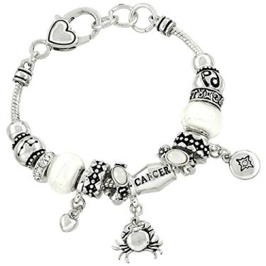 Imagem de Bracelete Falari com pingente do zodíaco multicolorido com contas de metal Murano prateadas