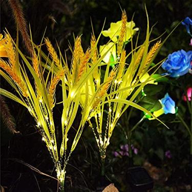 Imagem de Pacote com 2 luzes de trigo alimentadas por energia solar, lâmpadas de palha decorativas de jardim, estaca de flores artificiais estilo fazenda para decoração ao ar livre, decoração de quintal e caminho