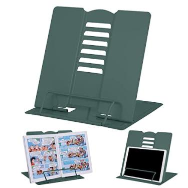 Imagem de MSDADA Suporte para livros de mesa, suporte ajustável de livros de leitura de metal para livros didáticos, receitas, livros de música, tablet com clipes de página (verde morandi)