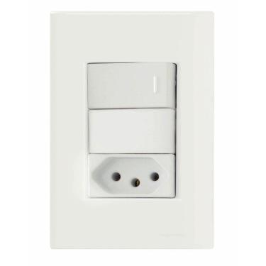 Imagem de Conjunto 4x2 com 1 Interruptor Simples 10 A 250 V e 1 Tomada 2P+T 20 A 250 V Tramontina Giz Branco Tramontina