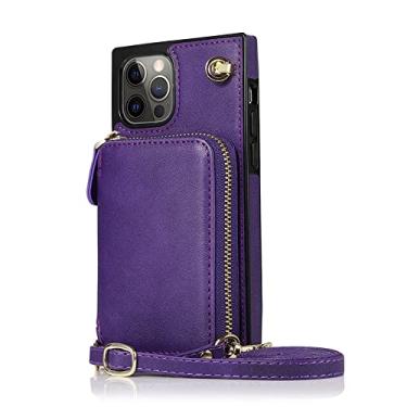 Imagem de Capa de telefone de carteira com zíper de cor sólida para iPhone 11 12 13 Pro Max 6 7 8 SE 2020 6P 7P 8P X XR XS MAX Porta-cartão Bolsa Capa Traseira, Roxo, para iPhone 12 Mini