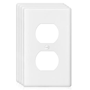 Imagem de Decorator Wall Plate 1-Gang Duplex Electrical Outlet Cover Plates,Unbreakable Polycarbonate Thermoplastic, White (4-Pack, Single Duplex)