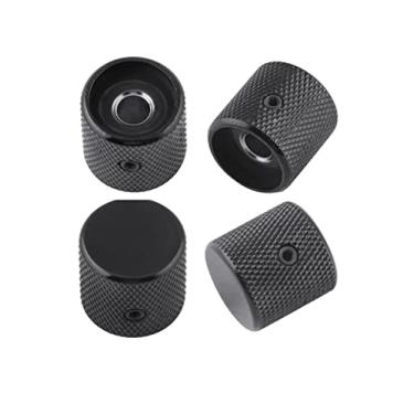 Imagem de Rubatone Puxadores de metal para violão com topo plano e barris serrilhados pretos de 6 mm, eixos divididos de controle de tom de volume, tipo de parafuso para guitarra elétrica ou baixo estilo Tele Strat, pacote com 4 peças.
