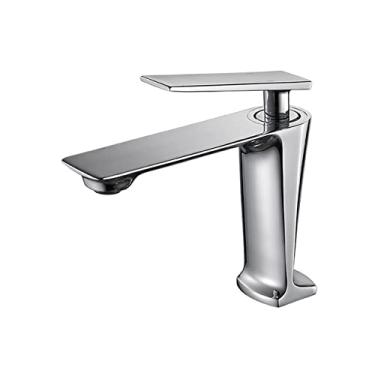 Imagem de Torneira de pia de banheiro branco cromado misturador de água fria e quente torneira de banheiro de manípulo único, curto cromado