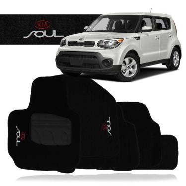 Imagem de Jogo Tapete Carpete Automotivo Kia Soul 2010 a 2019 Preto 3 Peças Traseiro Inteiriço Bordado