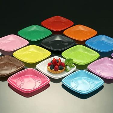 Imagem de Trik Trik - Pratos Descartáveis Biodegradáveis Quadrados 15cm, 20 Unidades, Cor: Rosa