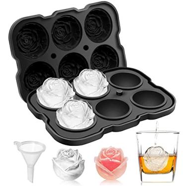 Imagem de Bandeja para cubos de gelo, bandejas de gelo rosa Mikiwon de 5 cm com tampas, máquina de bola de gelo rosa de silicone com 6 cavidades, forma de cubo de gelo grande de liberação fácil para coquetéis