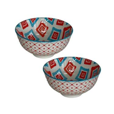 Imagem de Conjunto Bowls Cerâmica 2 Pcs Losangos Vermelho Azul 11,5cm - Unik Hom