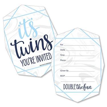 Imagem de It's Twin Boys – Convites de preenchimento em forma – Cartões de convite para chá de bebê Blue Twins com envelopes – Conjunto de 12