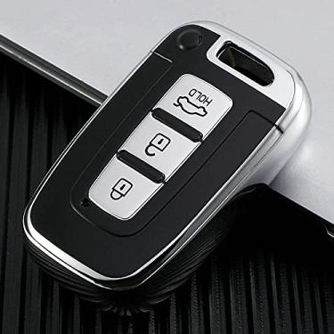 Imagem de YJADHU Capa de capa de chave de controle remoto de carro TPU macio, apto para Hyundai Solaris HB20 i30 Veloster SR ix35 Elantra Accent KIA RIO Sportage K2 K3, prata