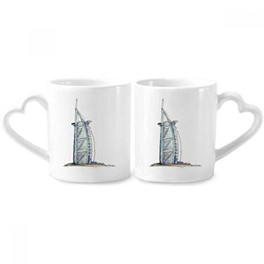 Imagem de Burj al-Arab Luxury Hotel Dubai Conjunto de canecas de porcelana de casal de cerâmica para amantes de coração