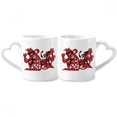 Imagem de Conjunto de canecas de porcelana para casal do zodíaco da China ano novo de ratos, animais de rato, coração