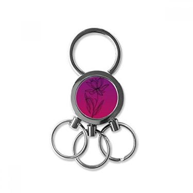 Imagem de Chaveiro de metal de aço inoxidável flor de lótus de flor preta anel chaveiro de carro clipe presente, Multicor