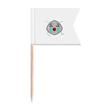 Imagem de Bandeiras de palito de dente com expressão "Crying Sad Lost Head", marcação de rotulagem para bolo de festa, prato de queijo