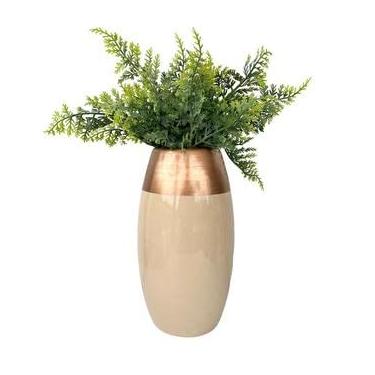 Imagem de Decoração sala rack vaso centro de mesa bege/cobre c/planta