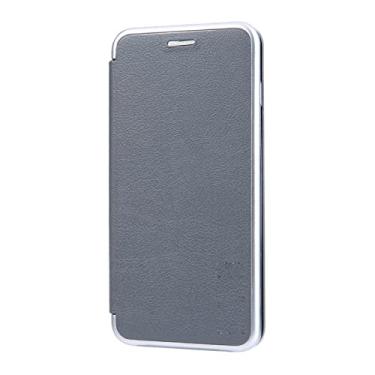 Imagem de DENSUL Capa de couro para iPhone 14/14 Pro/14 Plus/14 Pro Max, laterais galvanizadas da moda, capa magnética à prova de choque transparente capa protetora de TPU macia, cinza, 14 pro max 6,7 polegadas