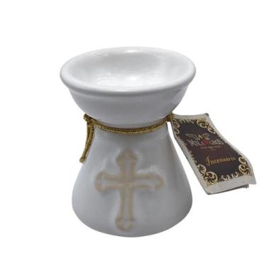 Imagem de Incensário Porta Incenso Cerâmica Com Cruz Branco - Padre Reginaldo Ma