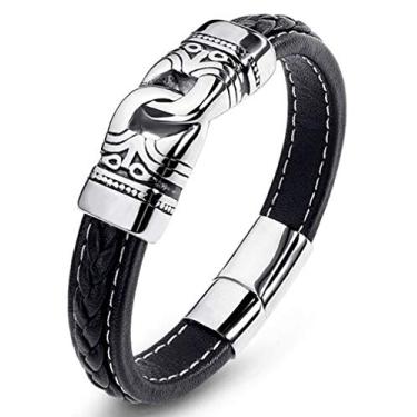 Imagem de XLTFZY Pulseiras Viking masculinas femininas pulseira vintage nórdica única runa pulseira martelo pulseira de couro envolto joias de aço inoxidável/prata