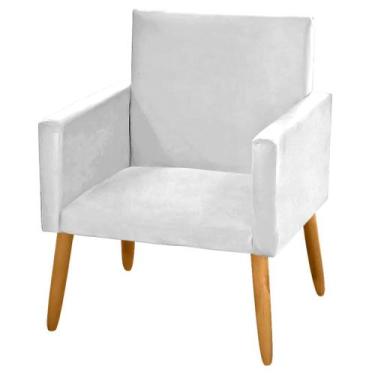 Imagem de Poltrona Cadeira Decorativa Nina Pés Madeira Tecido Sintético Branco -