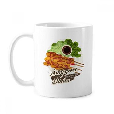 Imagem de Caneca clássica de prato tradicional Singapura Satay Caneca de cerâmica branca presente com alças 350 ml