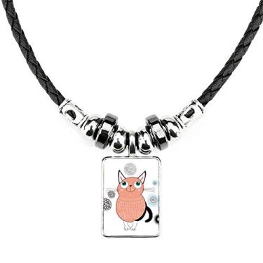 Imagem de DIYthinker Smile Animal Colar de gato rosa joia Torque pingente de corda de couro