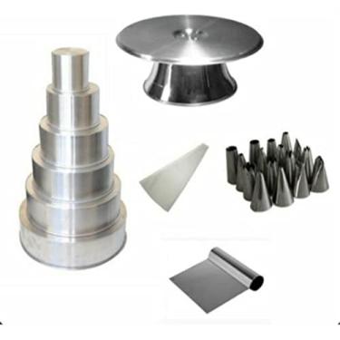 Imagem de Kit Confeiteiro Especial (6 Formas + Bailarina Giratória + Espátula Tubular + 16 Bicos + Saco Confeitar)