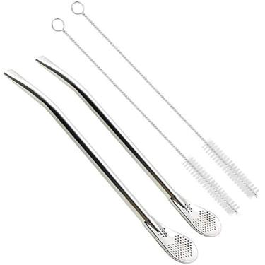 Imagem de GFDesign Canudos de filtro de bebida Yerba Mate Bombilla 304 grau alimentício 18/8 aço inoxidável - conjunto de 2 com 2 pincéis de limpeza - 17,78 cm de comprimento