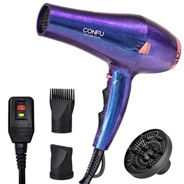 Imagem de CONFU Secador de cabelo profissional 2200W, secador compacto, secador de cabelo iônico negativo com difusor e concentrador, para secagem rápida, certificado ETL, roxo